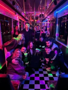 Group enjoying vibrant party atmosphere inside