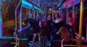 Party atmosphere on a public transport